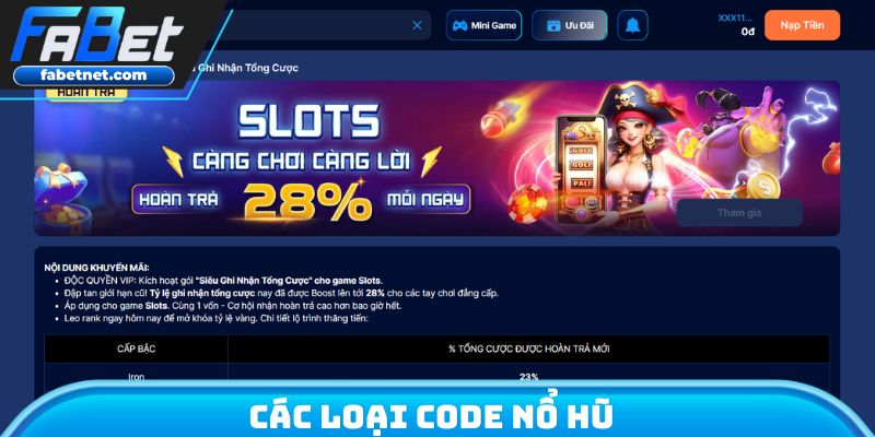 Các loại Code nổ hũ