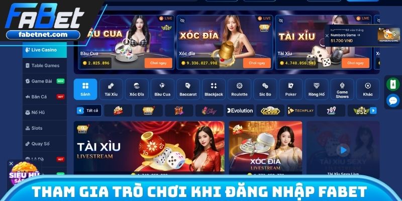 Tham gia trò chơi khi đăng nhập FABET