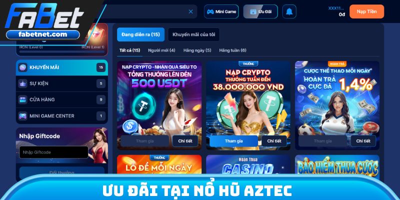 Ưu đãi tại nổ hũ Aztec